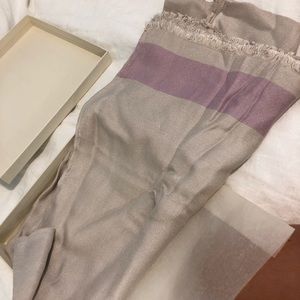 Aerin Lauder tan and purple scarf